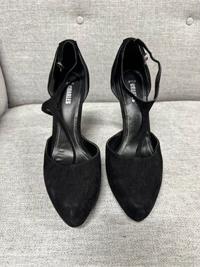 Charlies Black Pointed-Toe Ankle-Strap Heels
